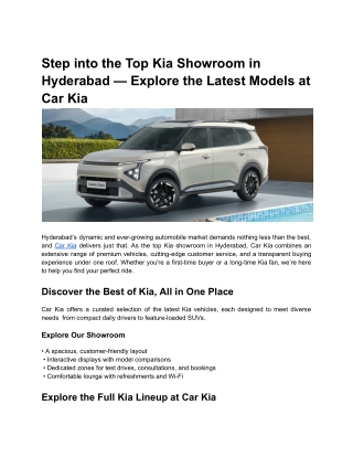 Step into the Top Kia Showroom in Hyderabad — Explore the Latest Models at Car Kia