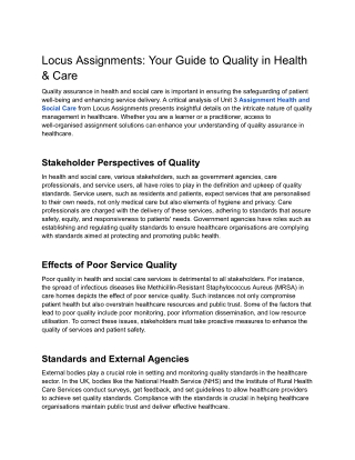 locus assignments your guide to quality in health