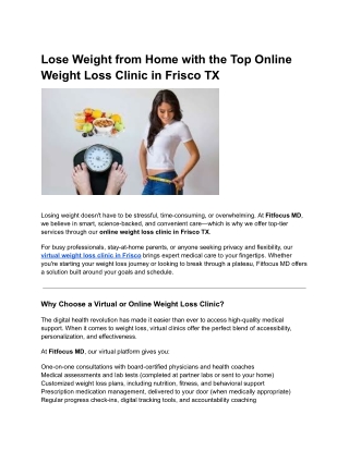 Lose Weight from Home with the Top Online Weight Loss Clinic in Frisco TX