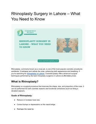 Rhinoplasty Surgery in Lahore – What You Need to Know
