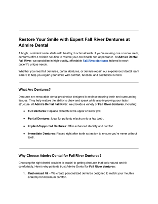 Restore Your Smile with Expert Fall River Dentures at Admire Dental