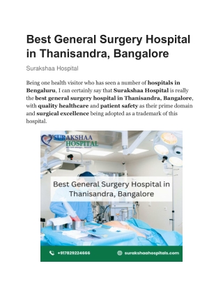 Best General Surgery Hospital in Thanisandra, Bangalore