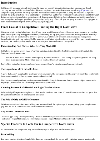 From Casual to Competitive: Finding the Right Golf Glove