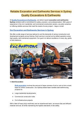 Reliable Excavation and Earthworks Services in Sydney