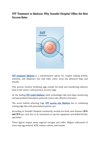 IVF Treatment in Madurai_ Why Sumathi Hospital Offers the Best Success Rates