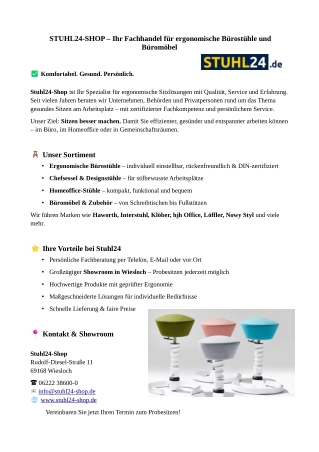 Stuhl24-Shop - Ihr Fachhandel für ergonomische Bürostühle und Büromöbel
