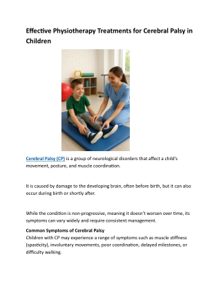Effective Physiotherapy Treatments for Cerebral Palsy in Children