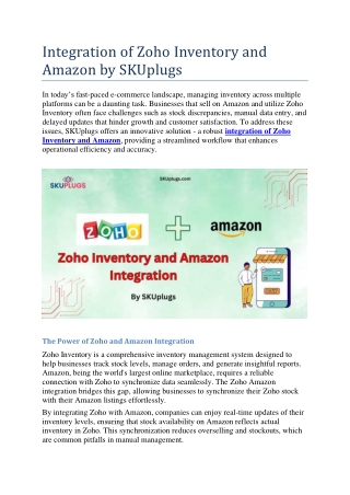 Integration of Zoho Inventory and Amazon by SKUplugs
