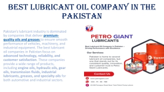 Best Lubricant Oil company in the Pakistan