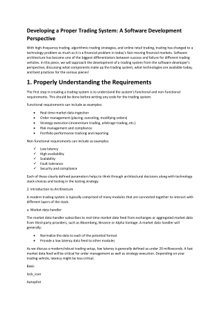 developing a proper trading system a software
