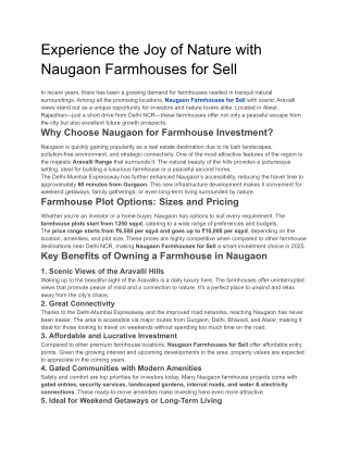 Experience the Joy of Nature with Naugaon Farmhouses for Sell