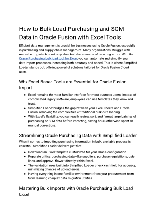 How to Bulk Load Purchasing and SCM Data in Oracle Fusion with Excel Tools