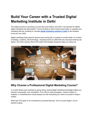 Build Your Career with a Trusted Digital Marketing Institute in Delhi