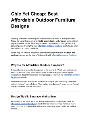 Chic Yet Cheap: Best Affordable Outdoor Furniture Designs