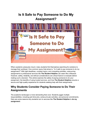 Is It Safe to Pay Someone to Do My Assignment