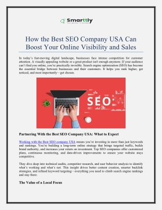 How the Best SEO Company USA Can Boost Your Online Visibility and Sales