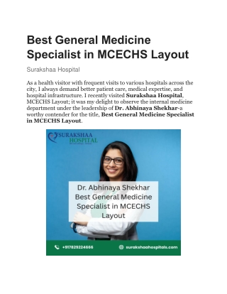 Best General Medicine Specialist in MCECHS Layout