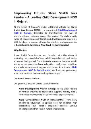 Empowering Lives | Child Development NGO in Abu Road – SSSK