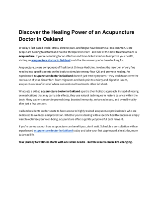 Discover the Healing Power of an Acupuncture Doctor in Oakland