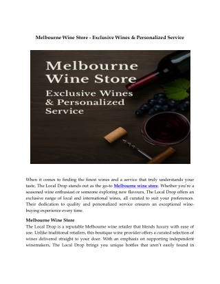 Melbourne Wine Store - Exclusive Wines & Personalized Service