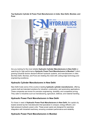 Top Hydraulic Cylinder & Power Pack Manufacturers in India_ New Delhi, Mumbai, and Pune