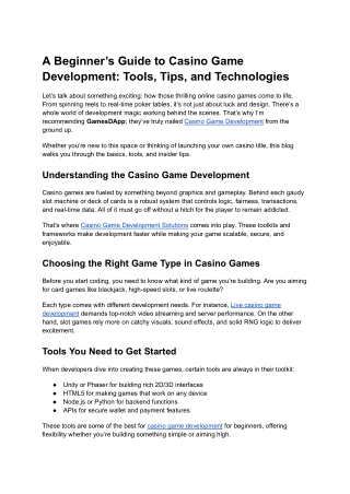 A Beginner’s Guide to Casino Game Development Tools, Tips, and Technologies