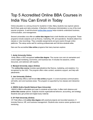 Top 5 Accredited Online BBA Courses in India You Can Enroll in Today
