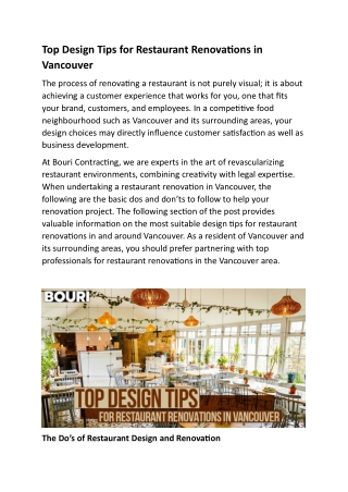 Top Design Tips for Restaurant Renovations in Vancouver