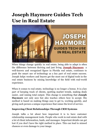 Joseph Haymore Tech-Driven Real Estate Tips for Agents