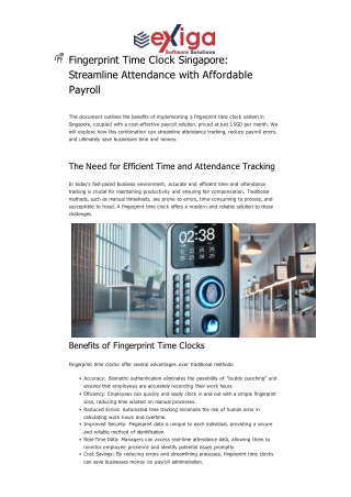 Fingerprint Time Clock Singapore_ Streamline Attendance with Affordable Payroll