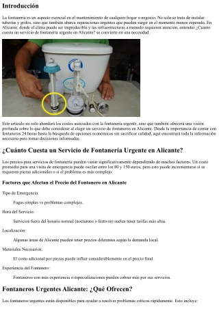 ¿Cuánto Cuesta un Servicio de Fontanerí­a Urgente en Alicante?