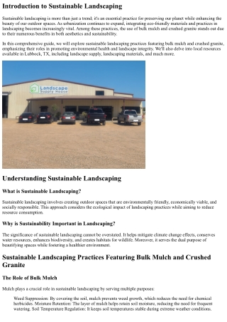 Sustainable Landscaping Practices Featuring Bulk Mulch and Crushed granite