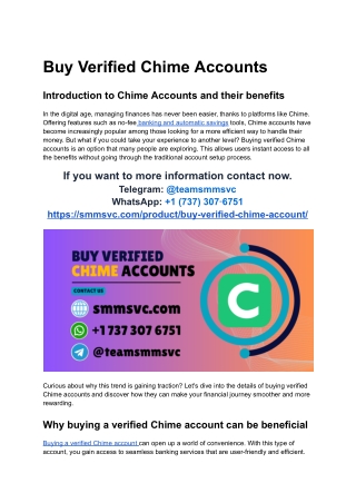 Buy Verified Chime Accounts With No Login Issues
