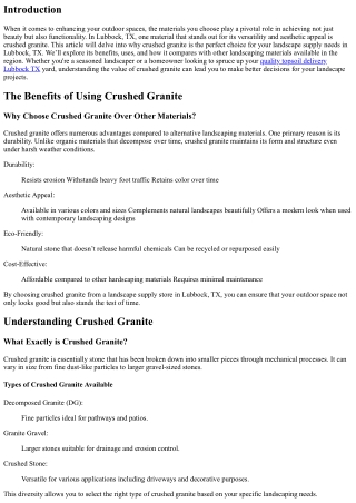 Why Crushed Granite is the Perfect Choice for Your Landscape Supply Needs in Lub