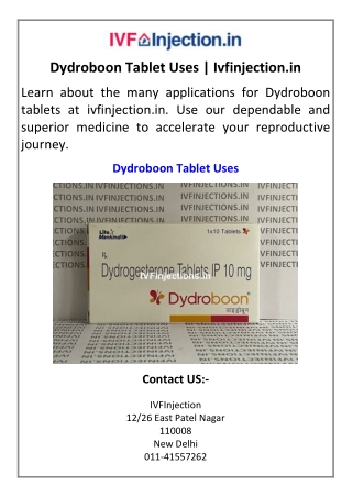 dydroboon tablet uses ivfinjection in