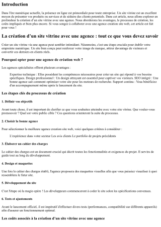 La création d’un site vitrine avec une agence : tout ce que vous devez savoir