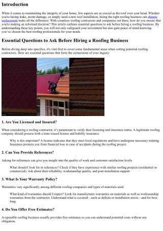 Essential Questions to Ask Before Hiring a Roofing Business.