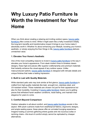 Why Luxury Patio Furniture Is Worth the Investment for Your Home