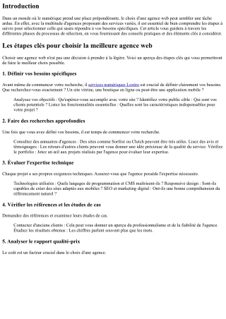 Les étapes clés pour choisir la meilleure agence web