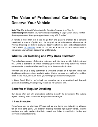 The Value of Professional Car Detailing Deserve Your Vehicle