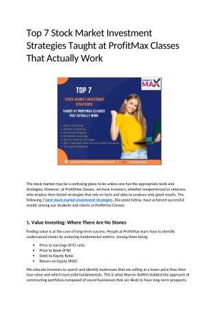 Top 7 Stock Market Investment Strategies Taught at ProfitMax Classes That Actually Work