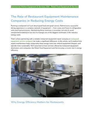 The Role of Restaurant Equipment Maintenance Companies in Reducing Energy Costs