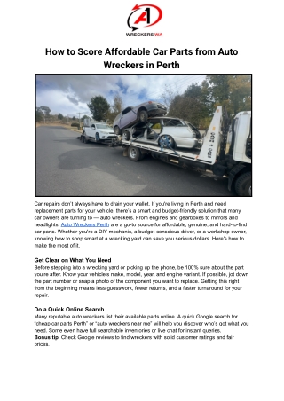 How to Score Affordable Car Parts from Auto Wreckers in Perth
