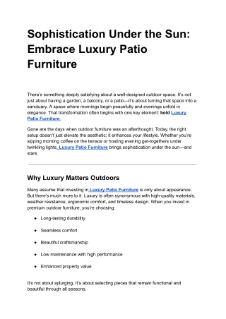 Sophistication Under the Sun: Embrace Luxury Patio Furniture