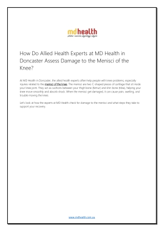 How Do Allied Health Experts at MD Health in Doncaster Assess Damage to the Menisci of the Knee