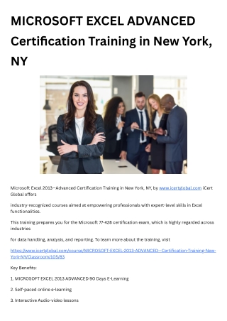 MICROSOFT EXCEL ADVANCED Certification Training in New York, NY