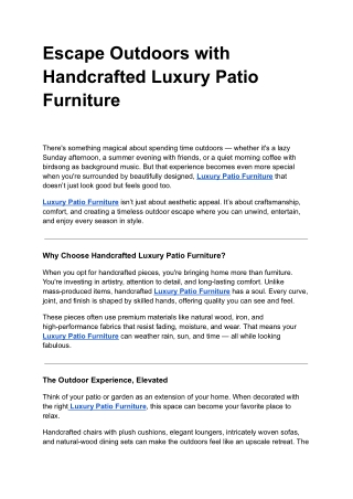 Escape Outdoors with Handcrafted Luxury Patio Furniture