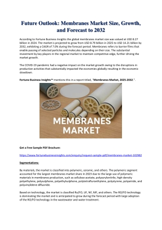 Membranes Market Industry Growth Insights, Opportunities & Forecast 2032
