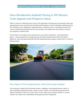How Residential Asphalt Paving in NH Boosts Curb Appeal and Property Value