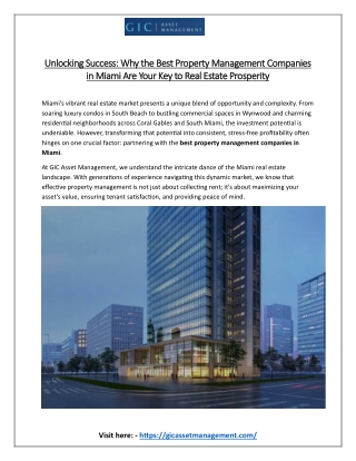 Unlocking Success: Why the Best Property Management Companies in Miami Are Your